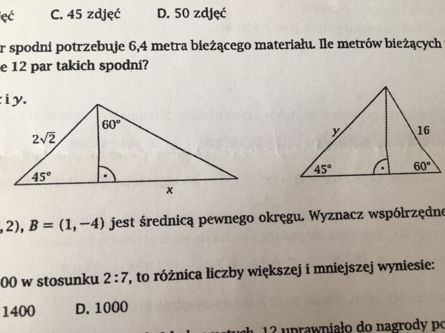Oblicz długości odcinków x i y – zadania, ściągi i testy – Zapytaj.onet.pl
